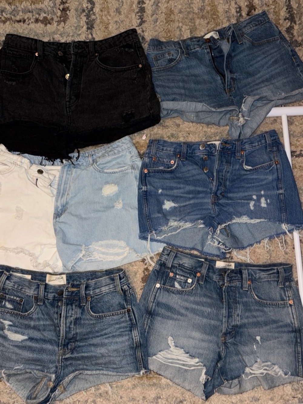 bundle of 6 Women's Distressed Denim Shorts - Blue, Light Blue, Black, White